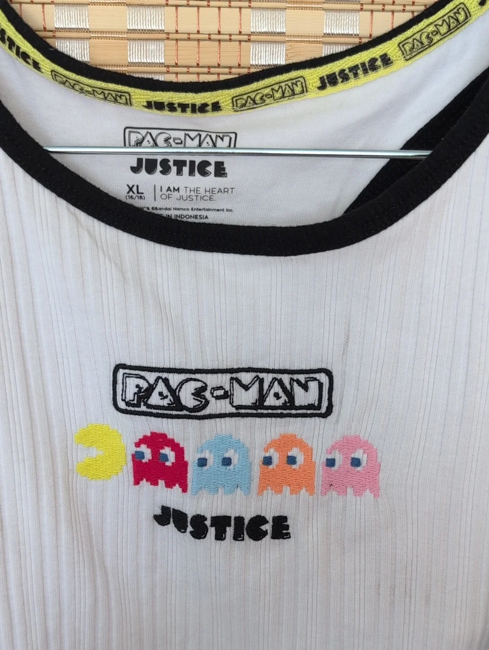 Justice White Ribbed Pac-Man Tank with Black Panels Built In Bra